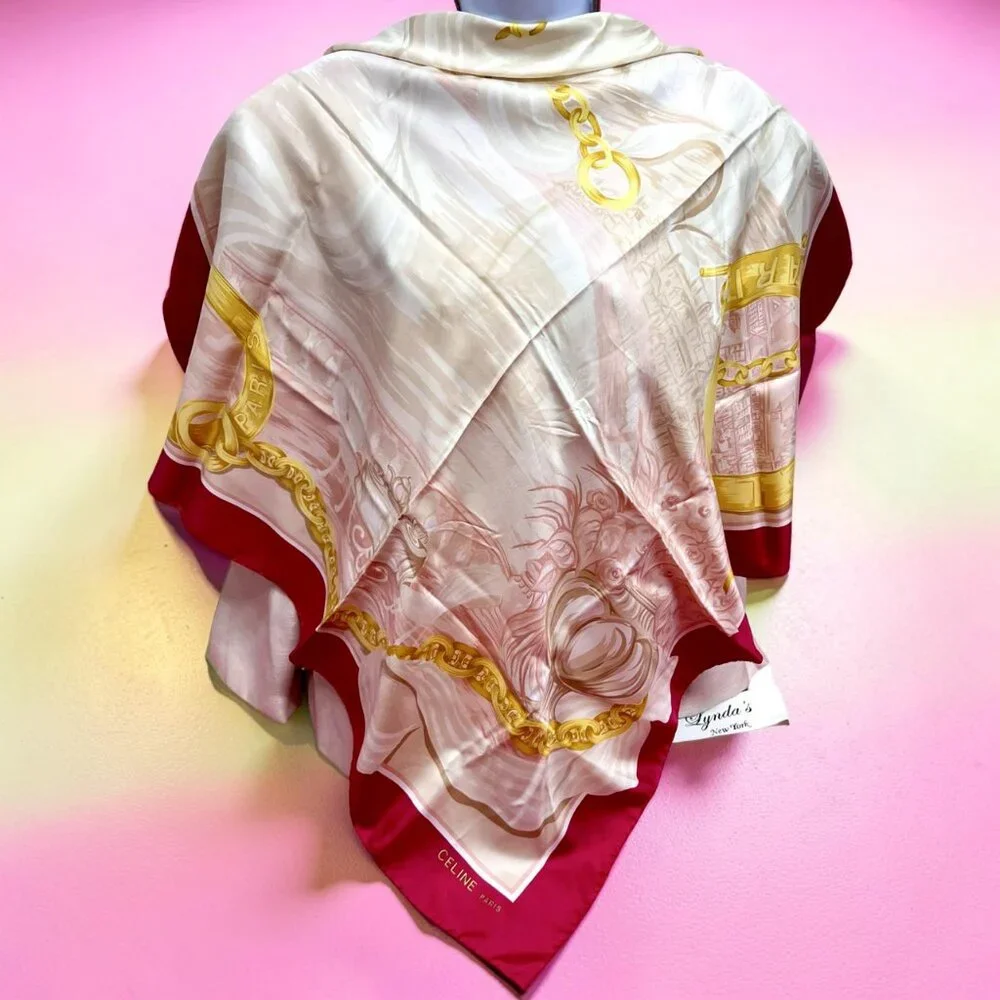 Vintage Celine Paris 100% Silk Scarf Satin 34